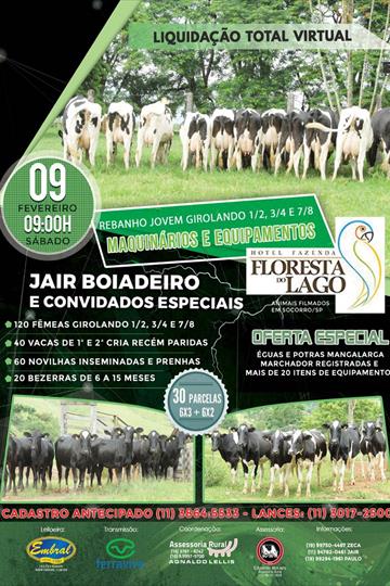 LIQUIDAÇÃO TOTAL VIRTUAL DO REBANHO JOVEM GIROLANDO 1/2, 3/4 E 7/8, MAQUINÁRIOS E EQUIPAMENTOS<br>JAIR BOIADEIRO | HOTEL FAZENDA FLORESTA DO LAGO e Convidados Especiais LIQUIDAÇÃO TOTAL VIRTUAL DO REBANHO JOVEM GIROLANDO 1/2, 3/4 E 7/8, MAQUINÁRIOS E EQUIPAMENTOS<br>JAIR BOIADEIRO | HOTEL FAZENDA FLORESTA DO LAGO e Convidados Especiais