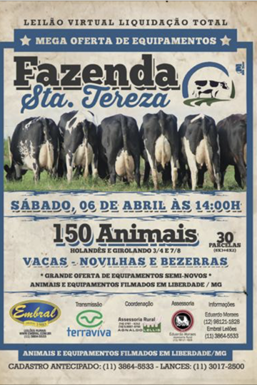 LIQUIDAÇÃO REBANHO HOLANDES, MÁQUINAS AGRICOLAS, EQUIPAMENTOS DE LEITE | FAZENDA SANTA TERESA<BR>OPORTUNIDADE VENDA DA FAZENDA LIQUIDAÇÃO REBANHO HOLANDES, MÁQUINAS AGRICOLAS, EQUIPAMENTOS DE LEITE | FAZENDA SANTA TERESA<BR>OPORTUNIDADE VENDA DA FAZENDA