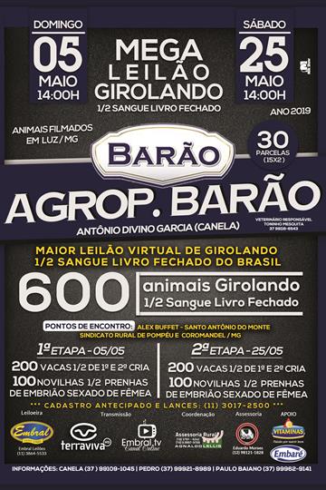 MEGA LEILÃO VIRTUAL DE GIROLANDO 1/2 SANGUE | AGROPECUÁRIA BARÃO - 1ª ETAPA MEGA LEILÃO VIRTUAL DE GIROLANDO 1/2 SANGUE | AGROPECUÁRIA BARÃO - 1ª ETAPA