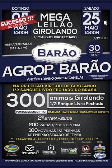 MEGA LEILÃO VIRTUAL DE GIROLANDO 1/2 SANGUE | AGROPECUÁRIA BARÃO - 2ª ETAPA MEGA LEILÃO VIRTUAL DE GIROLANDO 1/2 SANGUE | AGROPECUÁRIA BARÃO - 2ª ETAPA