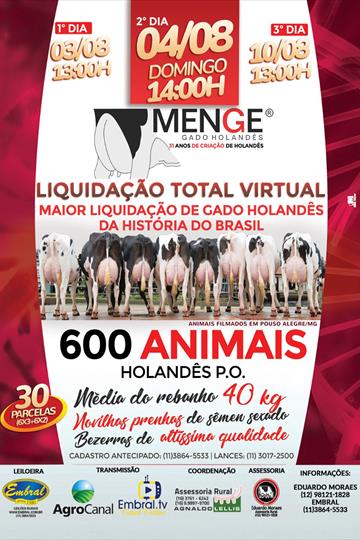 LEILÃO VIRTUAL | MAIOR LIQUIDAÇÃO DE GADO HOLANDES PO DA HISTÓRIA<br>E EQUIPAMENTOS DE LEITE LEILÃO VIRTUAL | MAIOR LIQUIDAÇÃO DE GADO HOLANDES PO DA HISTÓRIA<br>E EQUIPAMENTOS DE LEITE