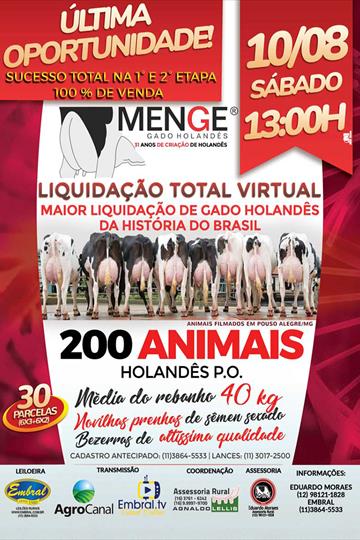 LEILÃO VIRTUAL | MAIOR LIQUIDAÇÃO DE GADO HOLANDES PO DA HISTÓRIA<br>E EQUIPAMENTOS DE LEITE LEILÃO VIRTUAL | MAIOR LIQUIDAÇÃO DE GADO HOLANDES PO DA HISTÓRIA<br>E EQUIPAMENTOS DE LEITE