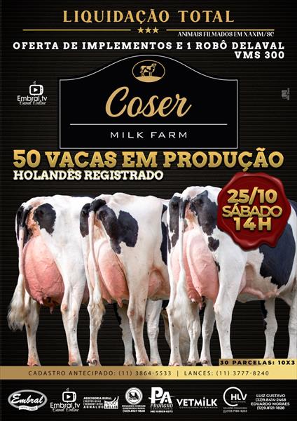 LEILÃO LIQUIDAÇÃO TOTAL COSER MILK FARM | GADO HOLANDÊS E OFERTA DE EQUIPAMENTOS E 1 ROBÔ DELAVAL LEILÃO LIQUIDAÇÃO TOTAL COSER MILK FARM | GADO HOLANDÊS E OFERTA DE EQUIPAMENTOS E 1 ROBÔ DELAVAL